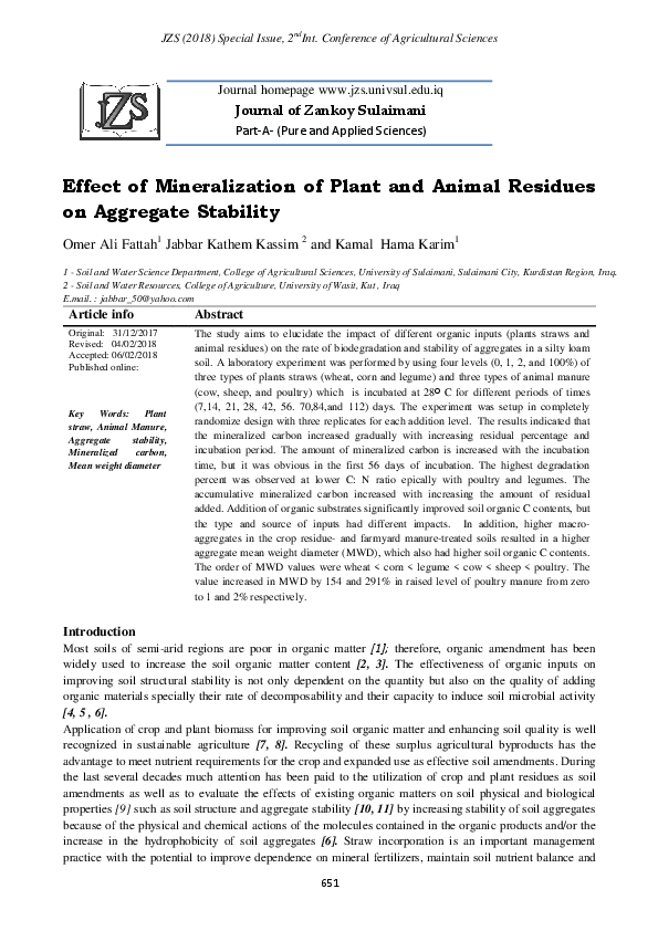 (PDF) Effect of Mineralization of Plant and Animal Residues on ...
