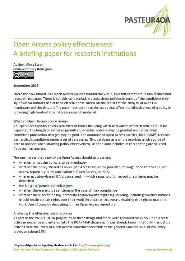 (PDF) Open Access policy effectiveness: A briefing paper for research ...