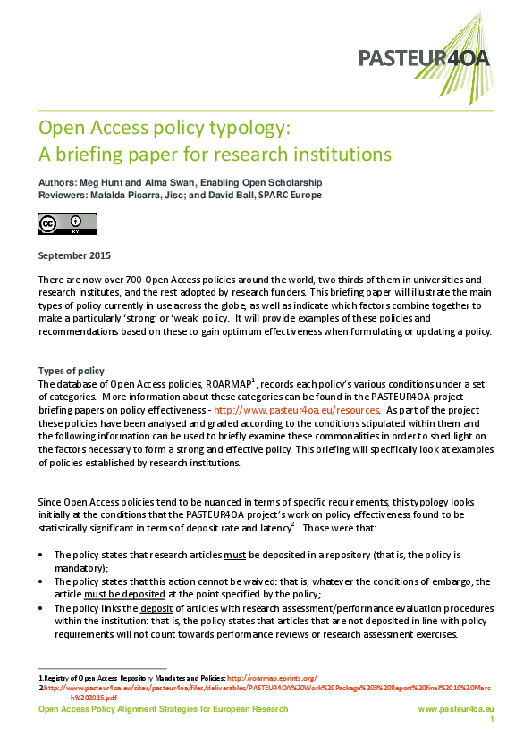 (PDF) Open Access policy typology: A briefing paper for research ...