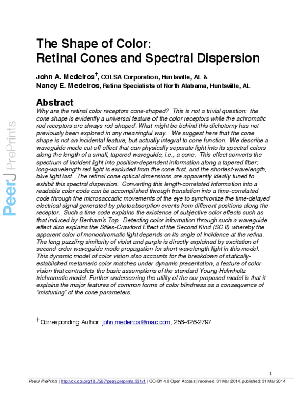 (PDF) The Shape of Color: Retinal Cones and Spectral Dispersion