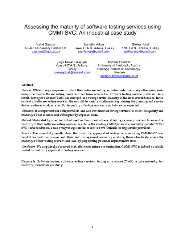 (PDF) Assessing the maturity of software testing services using CMMI ...