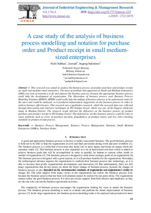 (PDF) A case study of the analysis of business process modelling and ...