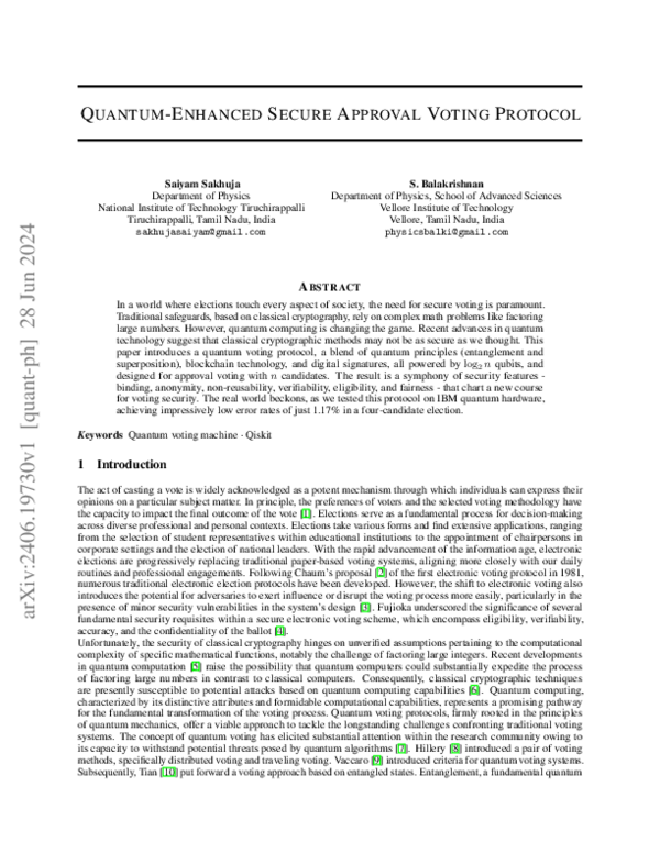 (PDF) Quantum-Enhanced Secure Approval Voting Protocol