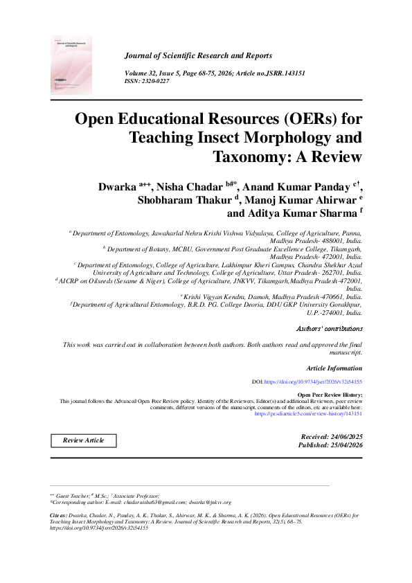 (PDF) Open Educational Resources (OERs) for Teaching Insect Morphology ...