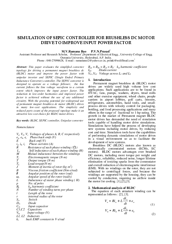 (PDF) Simulation of Sepic Controller for Brushless DC Motor Drive to ...
