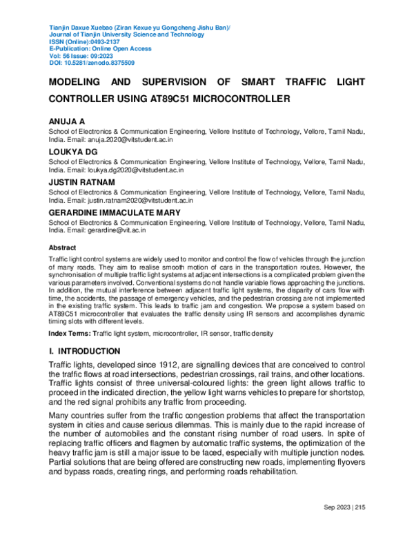 (PDF) Modeling and Supervision of Smart Traffic Light Controller Using ...