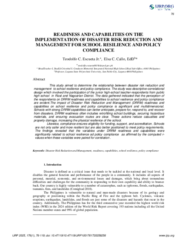 (PDF) READINESS AND CAPABILITIES ON THE IMPLEMENTATION OF DISASTER RISK ...