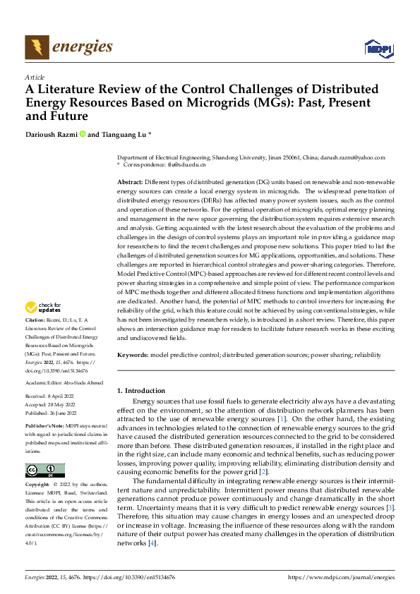 (PDF) A Literature Review of the Control Challenges of Distributed ...