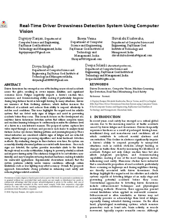 (PDF) Real-Time Driver Drowsiness Detection System Using Computer Vision