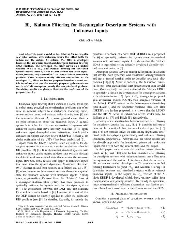 (PDF) H∞ Kalman filtering for rectangular descriptor systems with ...