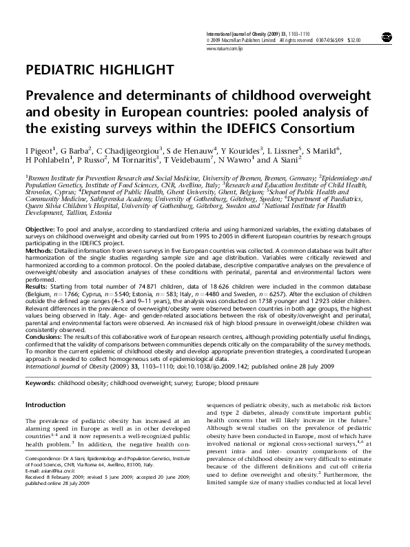 (PDF) Prevalence and determinants of childhood overweight and obesity ...