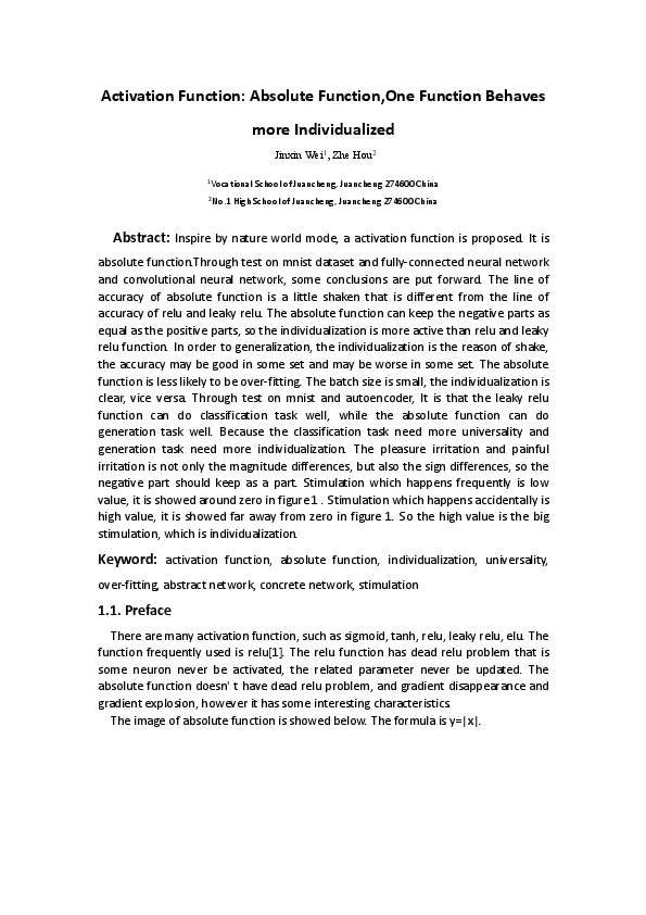 (PDF) Activation Function: Absolute Function, One Function Behaves more ...
