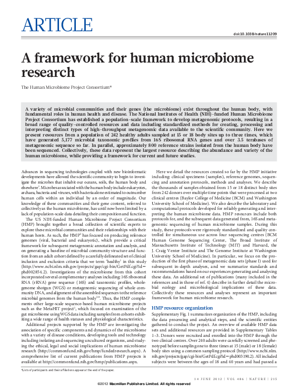 (PDF) A framework for human microbiome research