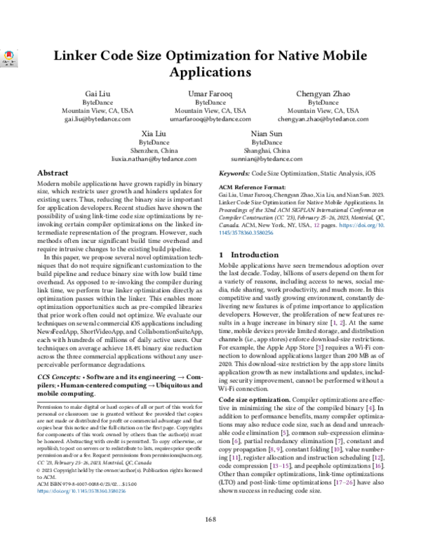 (PDF) Linker Code Size Optimization for Native Mobile Applications