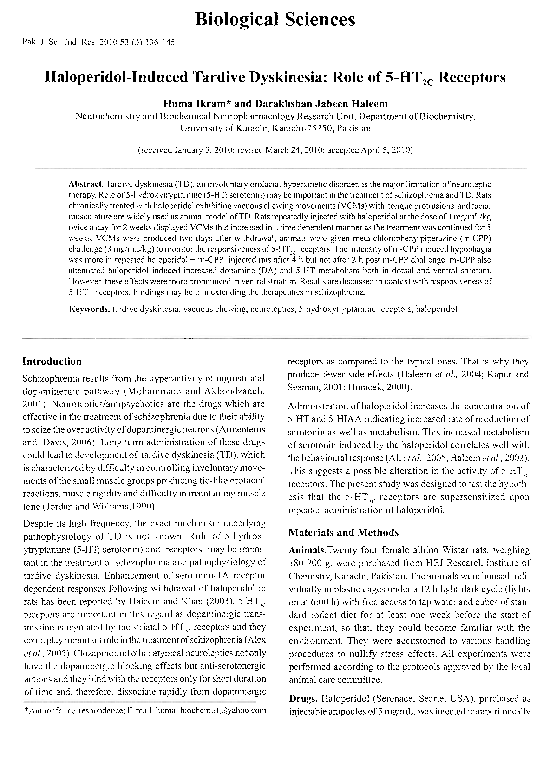 (PDF) Haloperidol-Induced Tardive Dyskinesia: Role of 5-HT2, Receptors
