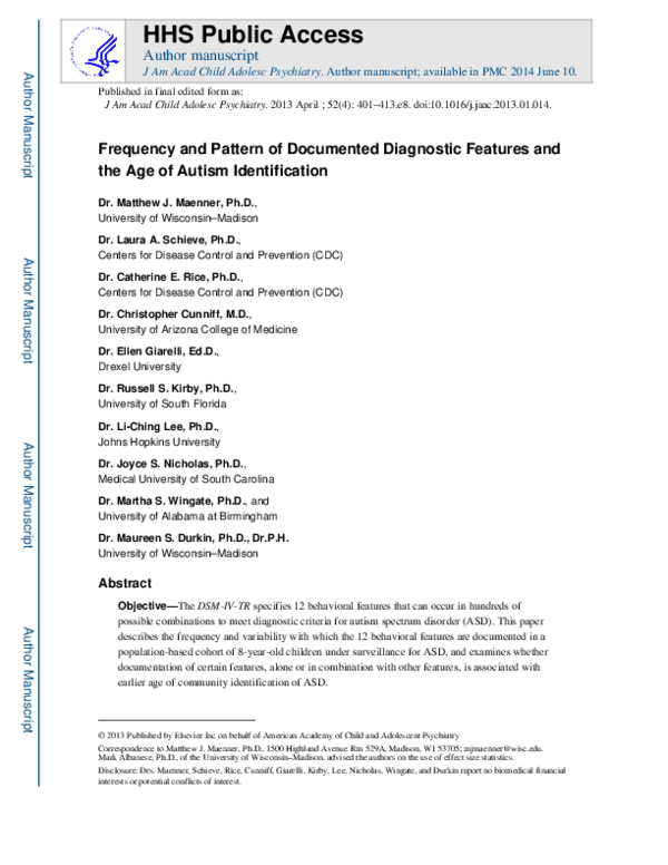 (PDF) Frequency and Pattern of Documented Diagnostic Features and the ...