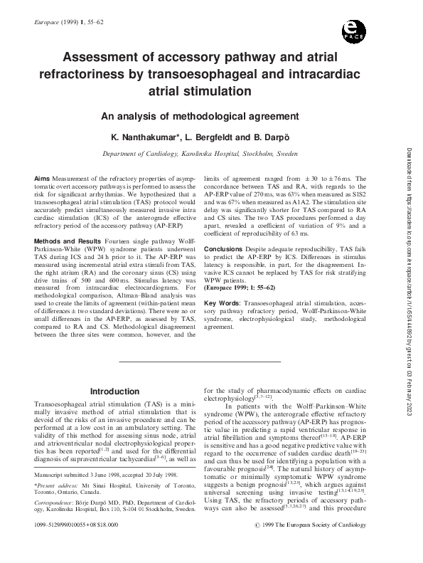 (PDF) Assessment of accessory pathway and atrial refractoriness by ...