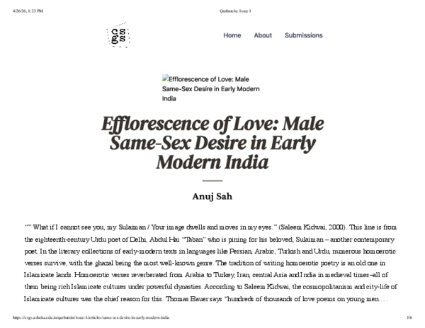 (PDF) Efflorescence of Love: Male Same-Sex Desire in Early Modern India