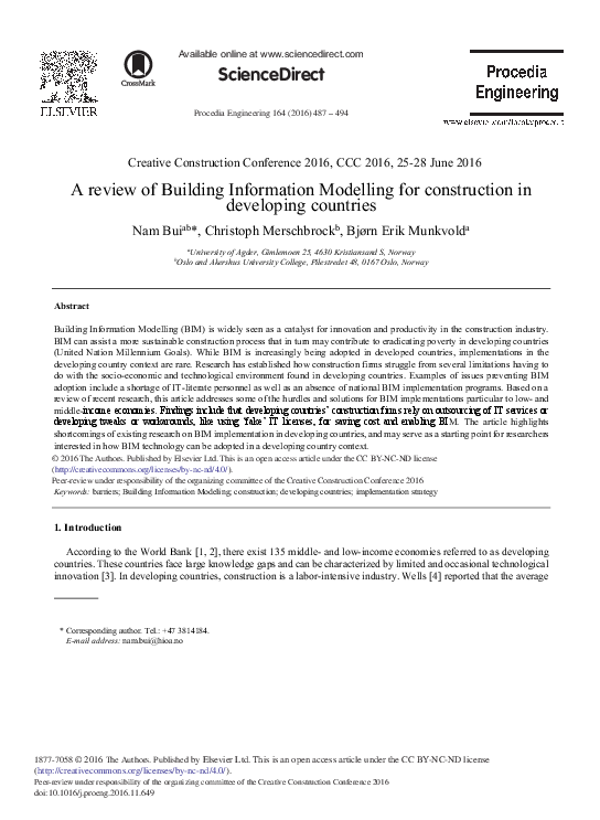 (PDF) A Review of Building Information Modelling for Construction in ...