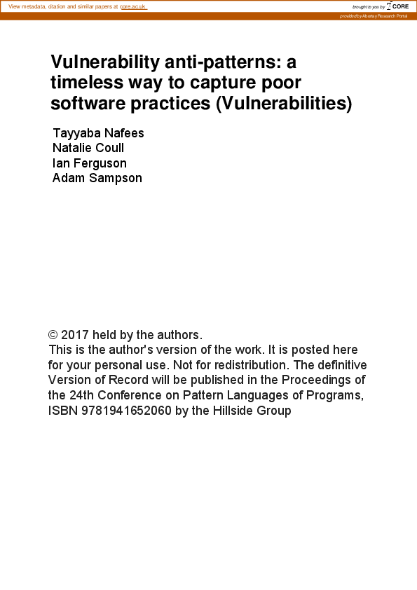 (PDF) Vulnerability anti-patterns:a timeless way to capture poor ...