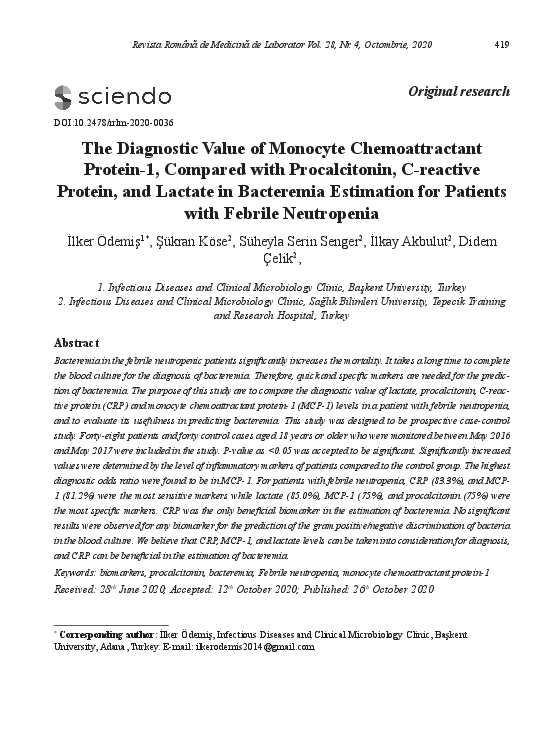 (PDF) The Diagnostic Value of Monocyte Chemoattractant Protein-1 ...