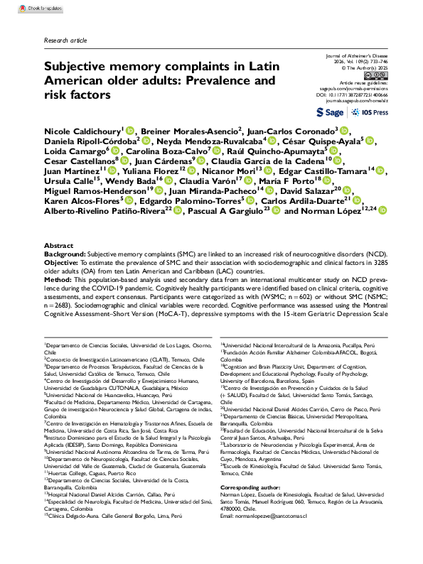 (PDF) Subjective memory complaints in Latin American older adults ...