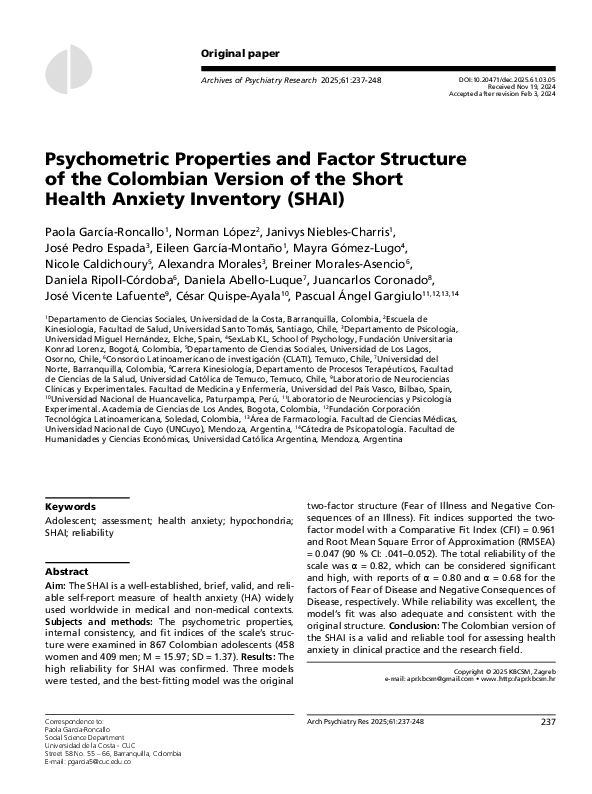 (PDF) Psychometric Properties and Factor Structure of the Colombian ...