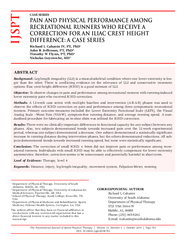 (PDF) Pain and Physical Performance Among Recreational Runners Who ...