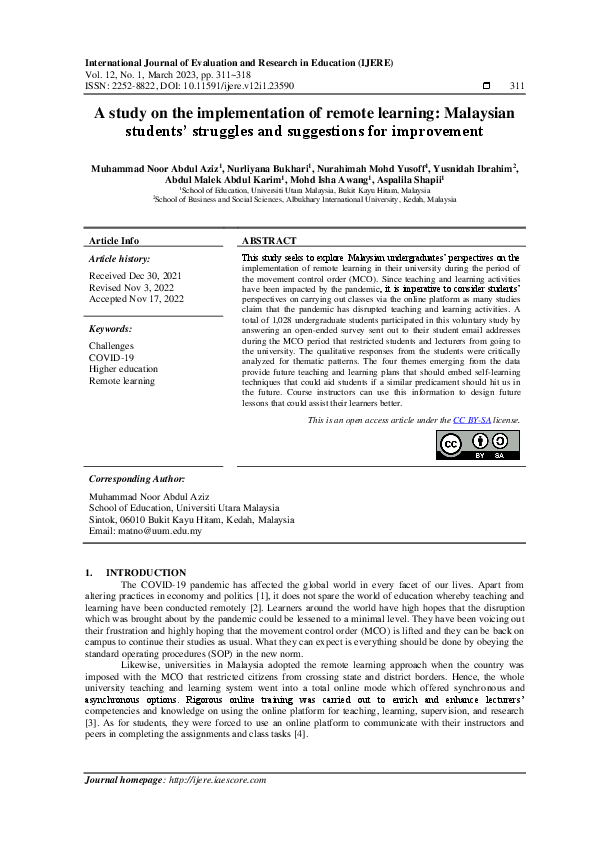(PDF) A study on the implementation of remote learning: Malaysian ...