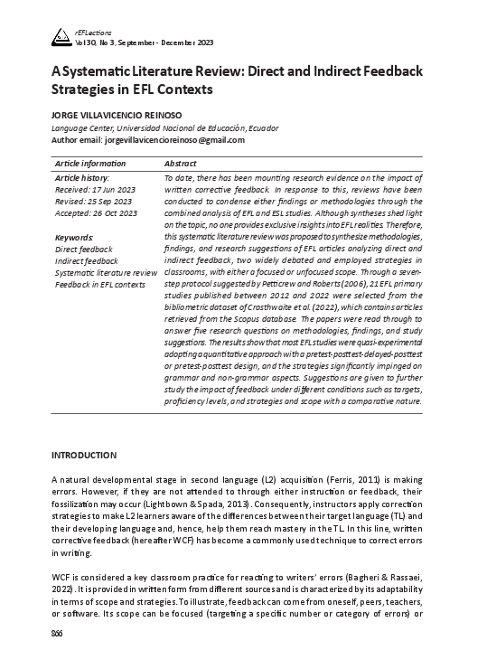 (PDF) A Systematic Literature Review: Direct and Indirect Feedback ...