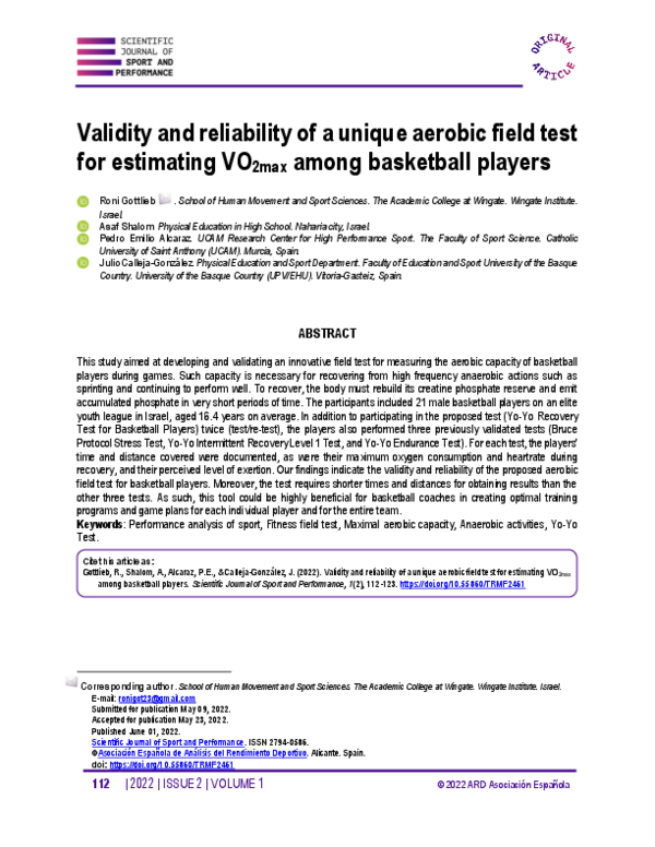 (PDF) Validity and reliability of a unique aerobic field test for ...