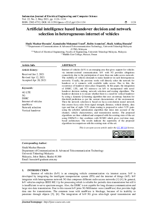 (PDF) Artificial intelligence based handover decision and network ...