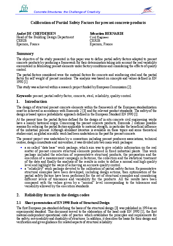 (PDF) Calibration of Partial Safety Factors for Precast Concrete Products