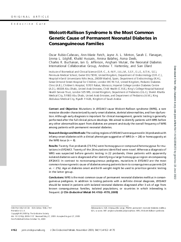(PDF) Wolcott-Rallison Syndrome Is the Most Common Genetic Cause of ...