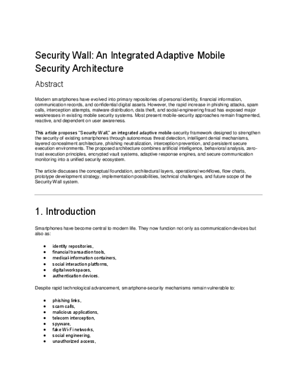 (PDF) Security Wall: An Integrated Adaptive Mobile Security Architecture