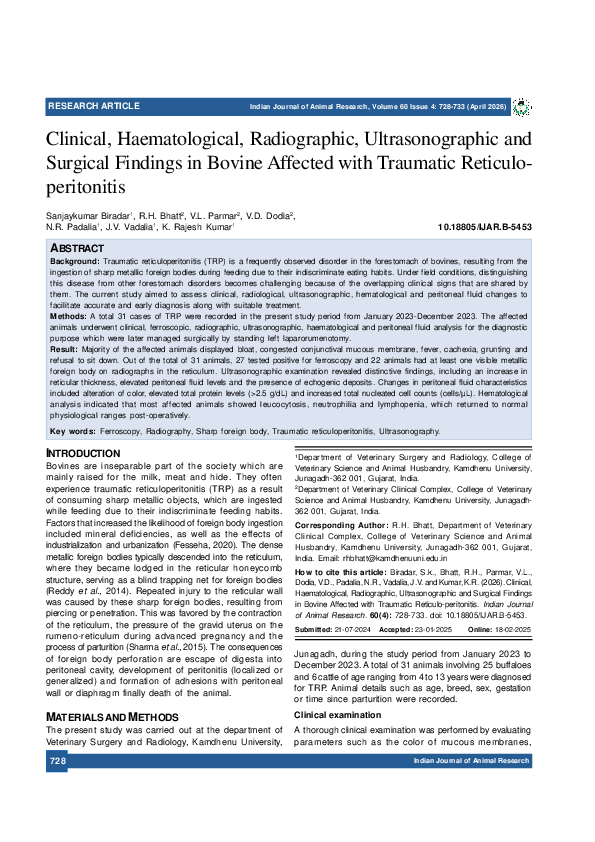 (PDF) Clinical, Haematological, Radiographic, Ultrasonographic and ...