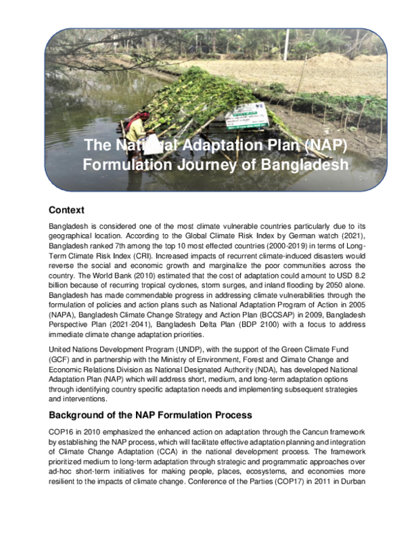 (PDF) The National Adaptation Plan (NAP) Formulation Journey of ...