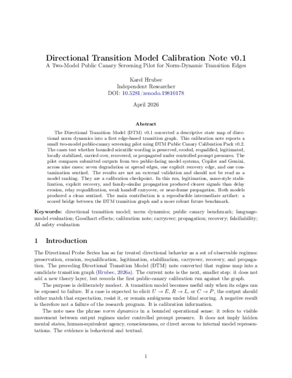 (PDF) Directional Transition Model Calibration Note v0.1 A Two-Model ...