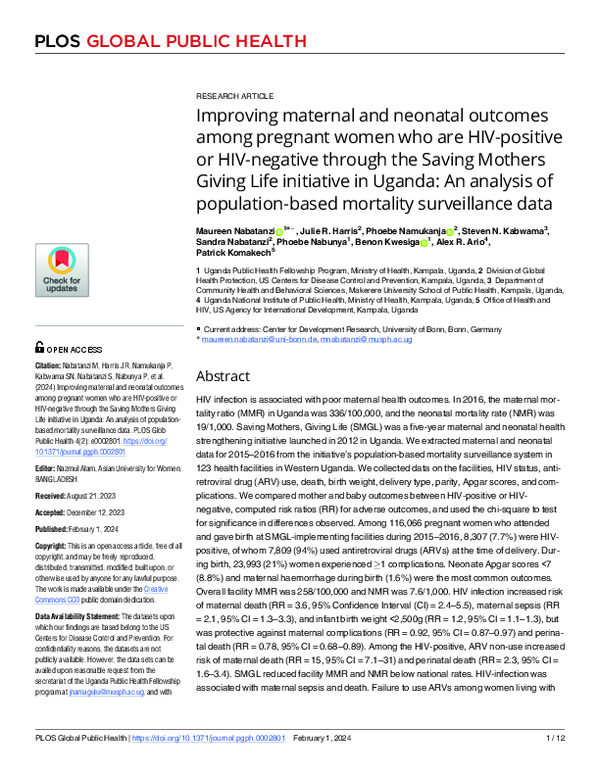 (PDF) Improving maternal and neonatal outcomes among pregnant women who ...