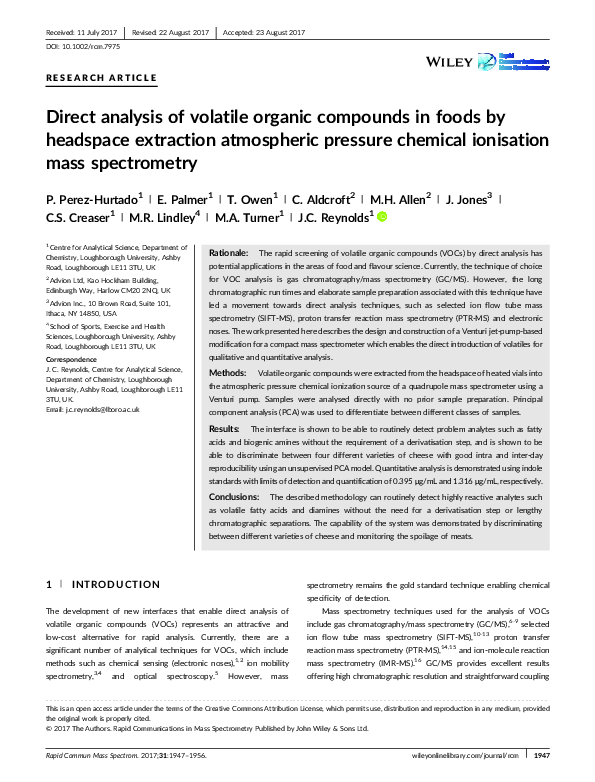 (PDF) Direct analysis of volatile organic compounds in foods by ...