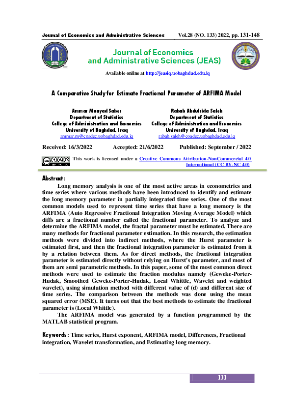 (PDF) A Comparative Study for Estimate Fractional Parameter of ARFIMA Model