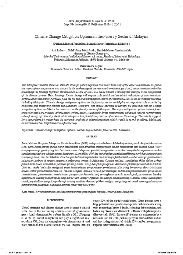 (PDF) Climate Change Mitigation Options in the Forestry Sector of Malaysia