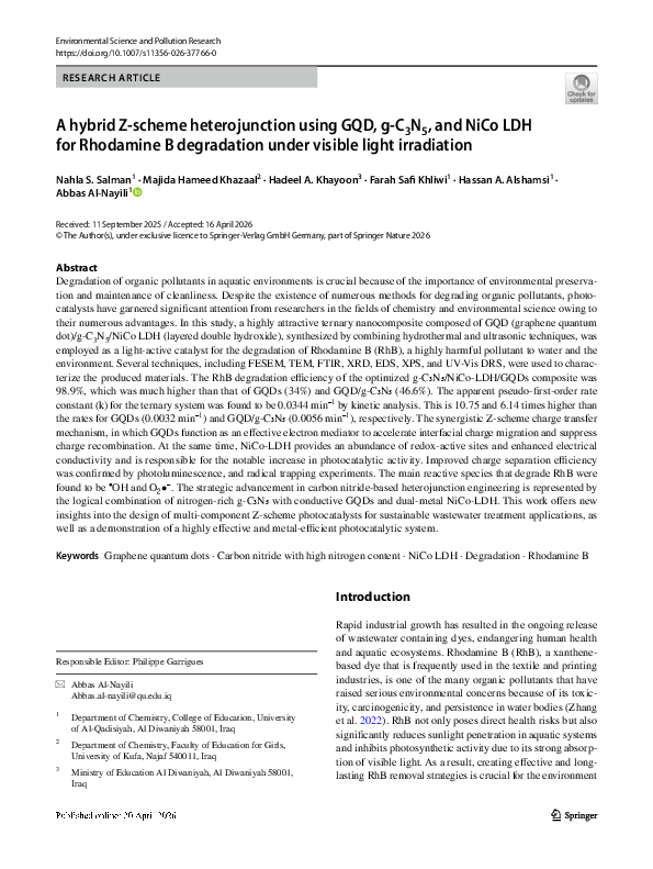 (PDF) A hybrid Z-scheme heterojunction using GQD, g-C 3 N 5 , and NiCo ...
