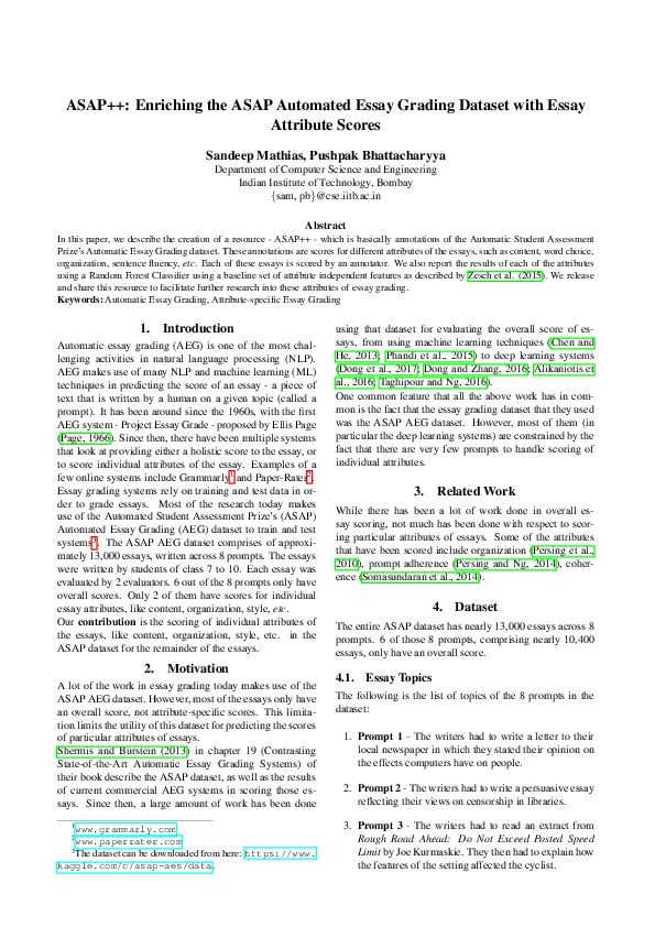 (PDF) ASAP++: Enriching the ASAP Automated Essay Grading Dataset with ...