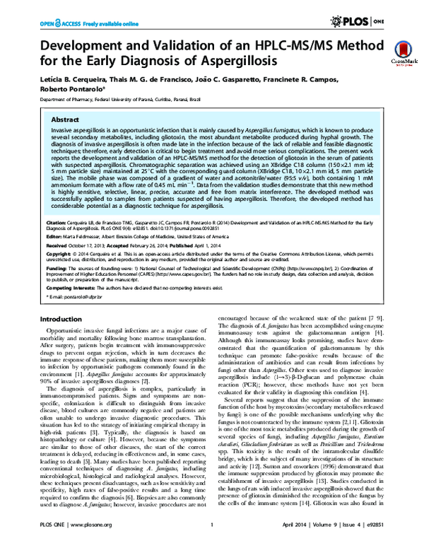 (PDF) Development and Validation of an HPLC-MS/MS Method for the Early ...
