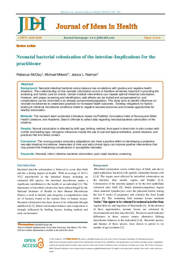 (PDF) Neonatal bacterial colonization of the intestine—Implications for ...