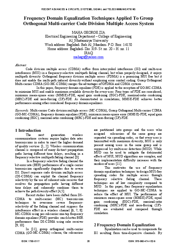(PDF) Frequency domain equalization techniques applied to group ...