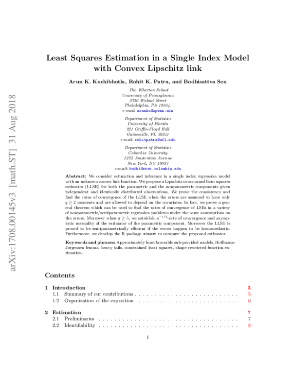 (PDF) Least Squares Estimation in a Single Index Model with Convex ...