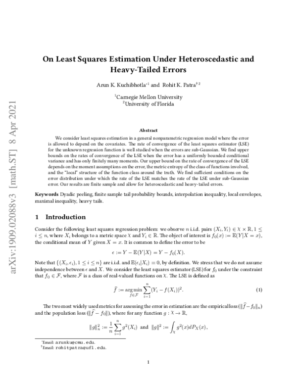 (PDF) On least squares estimation under heteroscedastic and heavy ...