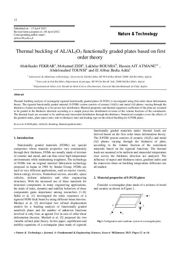 (PDF) Thermal buckling of AL/AL2O3 functionally graded plates based on ...